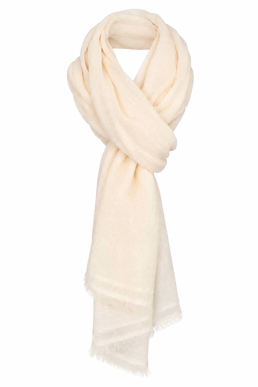 NEW DOLMA women's diamond weave cashmere featherweight scarf in cream